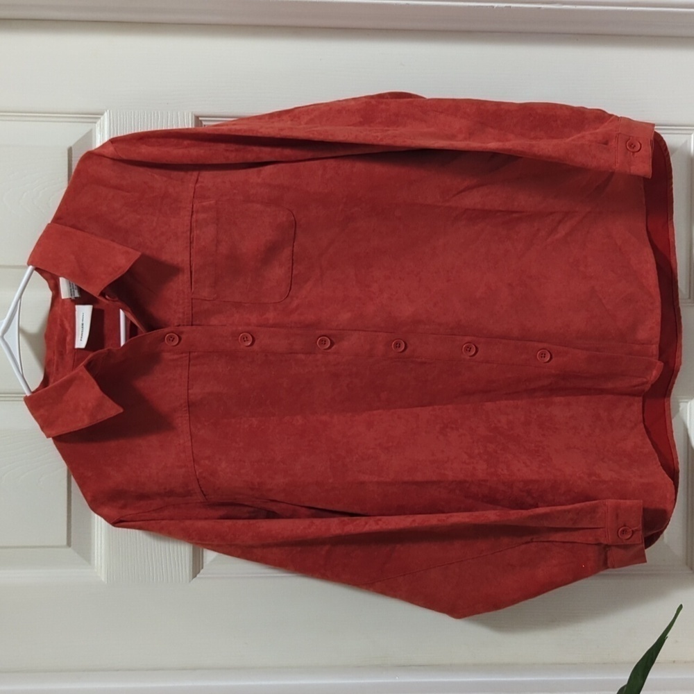 Parisian Works Women's Salmon Long Sleeve Button Down Faux Suede Shirt Size Med